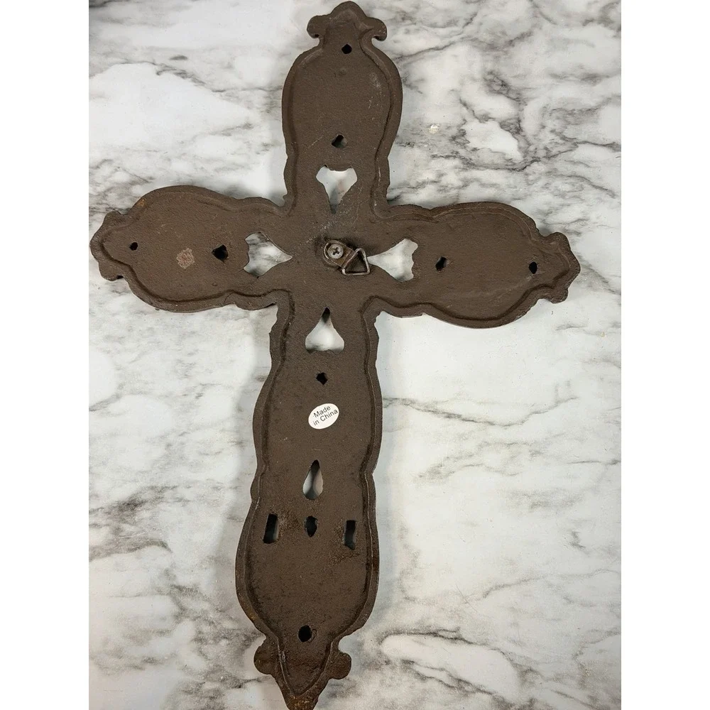 VTG Christian Flat Iron Cross with Floral Patterns: 13 x 9‎ (P2898)